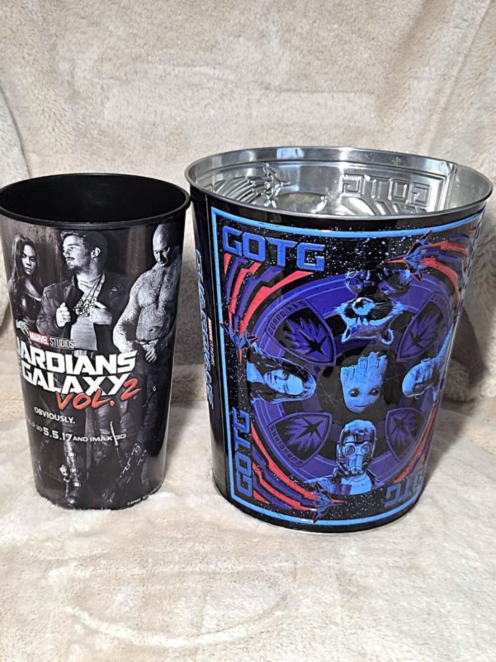 Guardians of the Galaxy Vol 2 Metal Popcorn Bucket Marvel 3.5 QT & Souvenir Cup